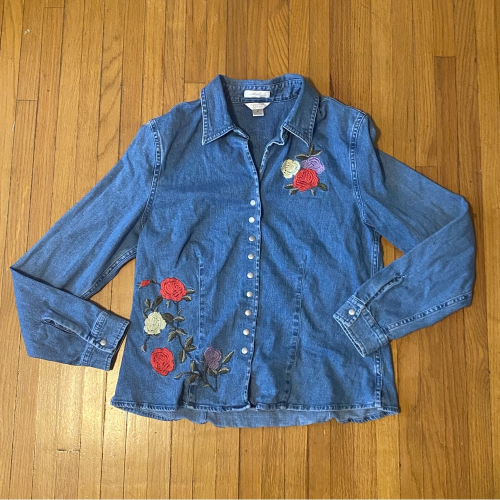 Christopher Banks Floral Embroidered Snap Button Long Sleeve Shirt